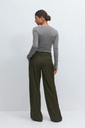 Low wide pleated trousers - Vert foncé