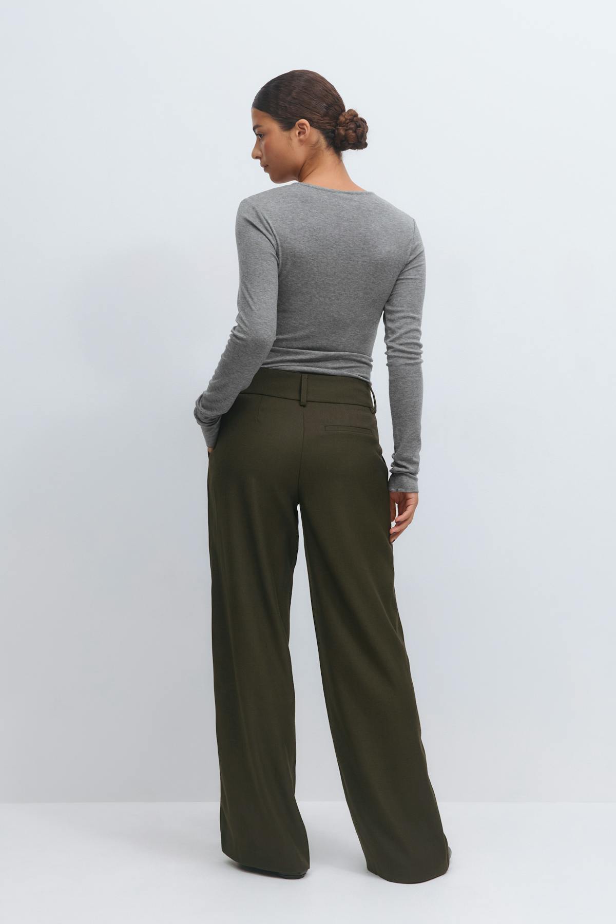 Low wide pleated trousers - Vert foncé