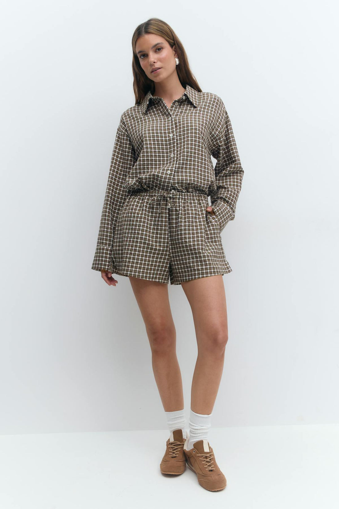Checked drawstring shorts - Check
