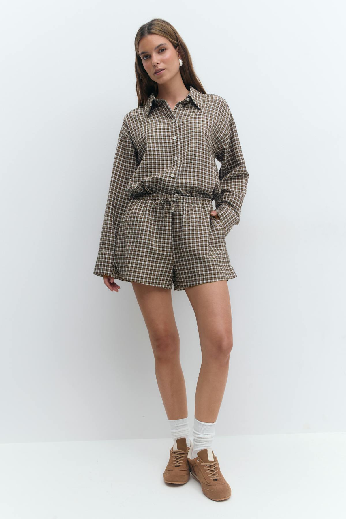 Checked drawstring shorts - Check