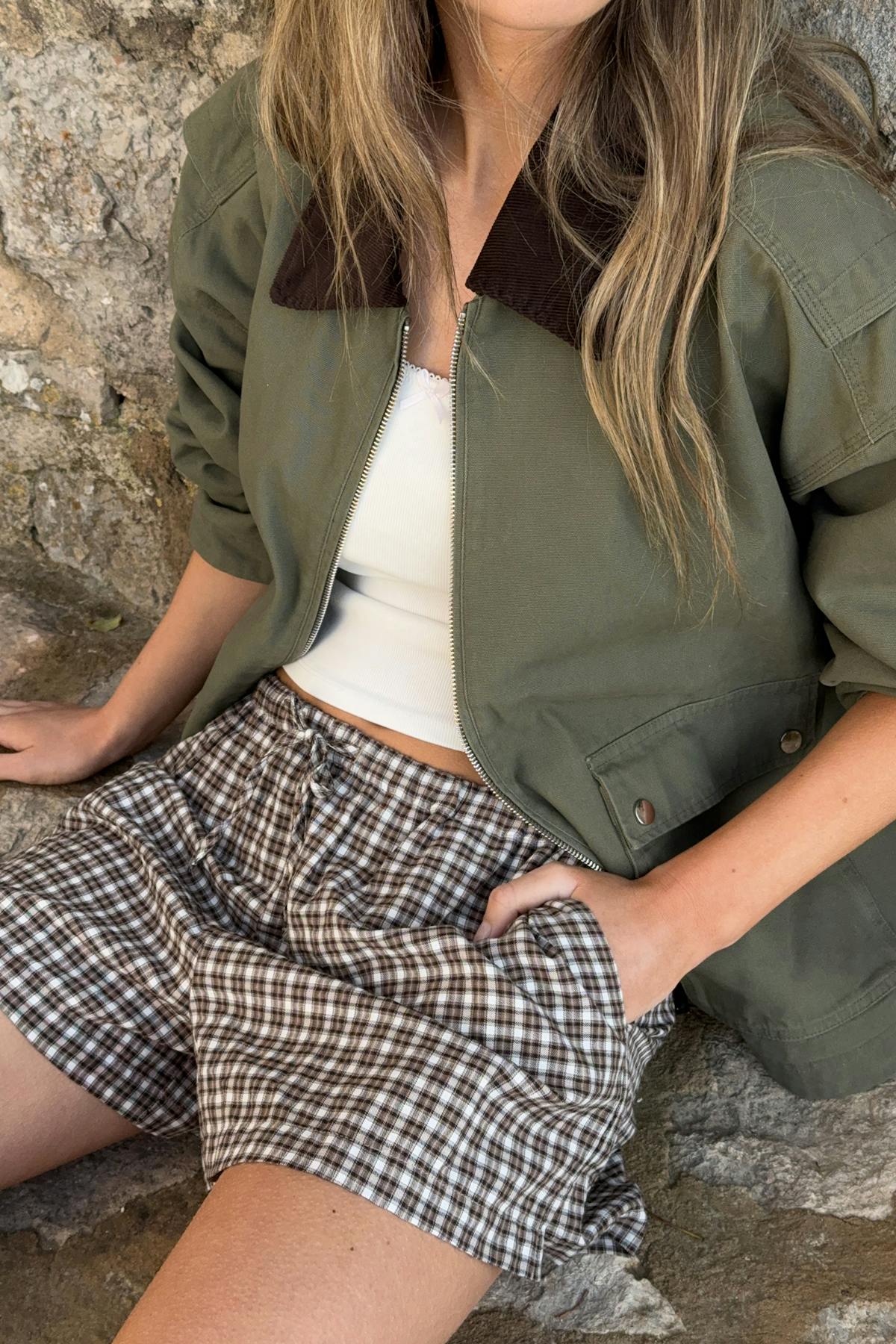 Checked drawstring shorts - Check