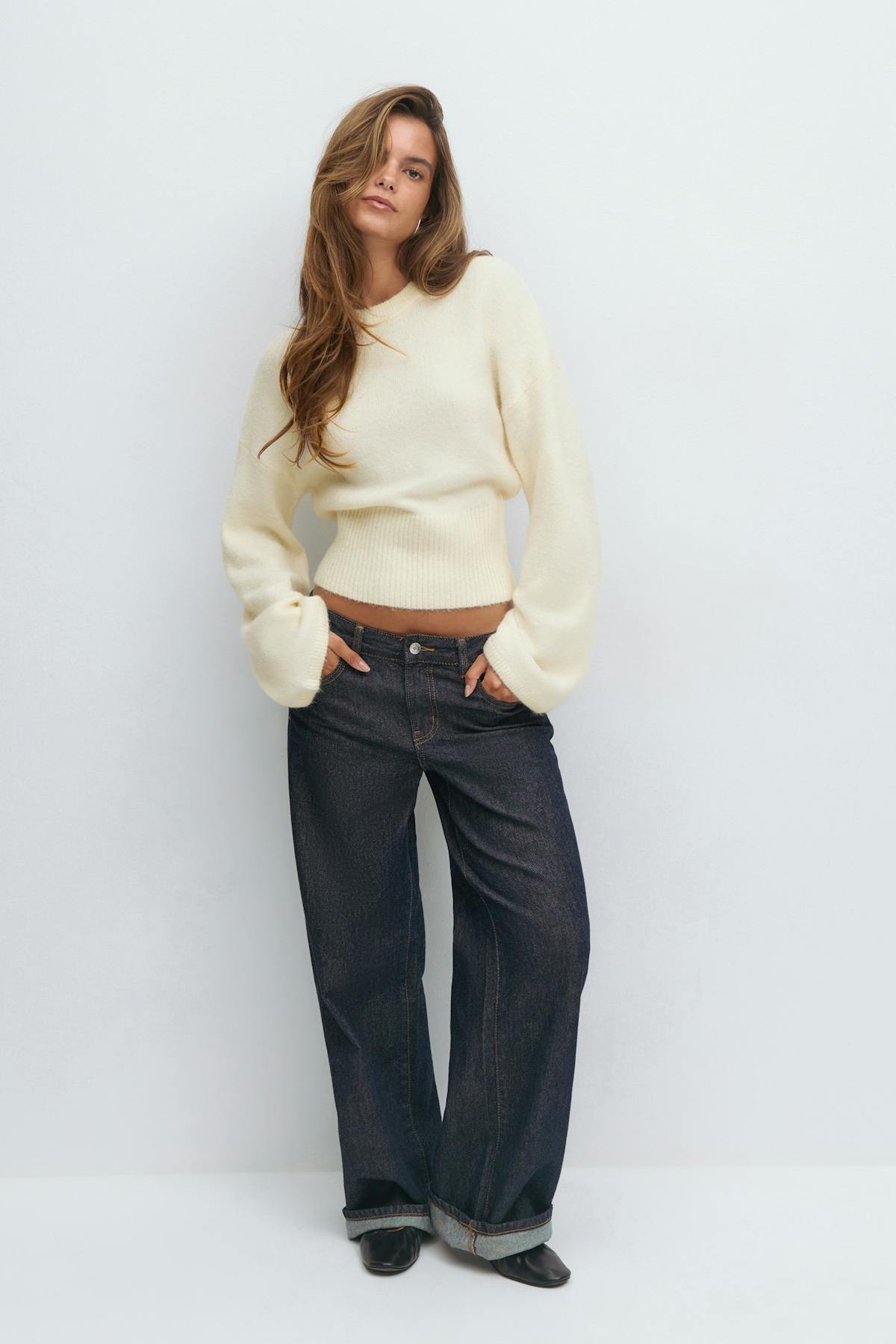 Wide sleeve knitted sweater - Gardenia