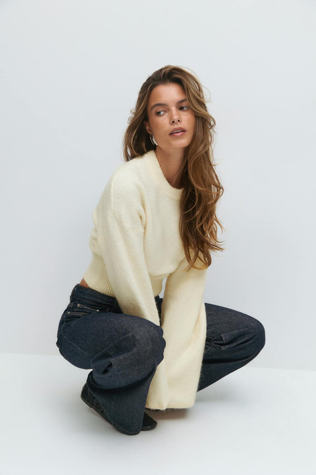 Wide sleeve knitted sweater - Gardenia