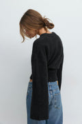 Wide sleeve knitted sweater - Chocolate brown