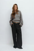 Wide sleeve knitted sweater - Mid grey mel