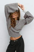 Wide sleeve knitted sweater - Mid grey mel