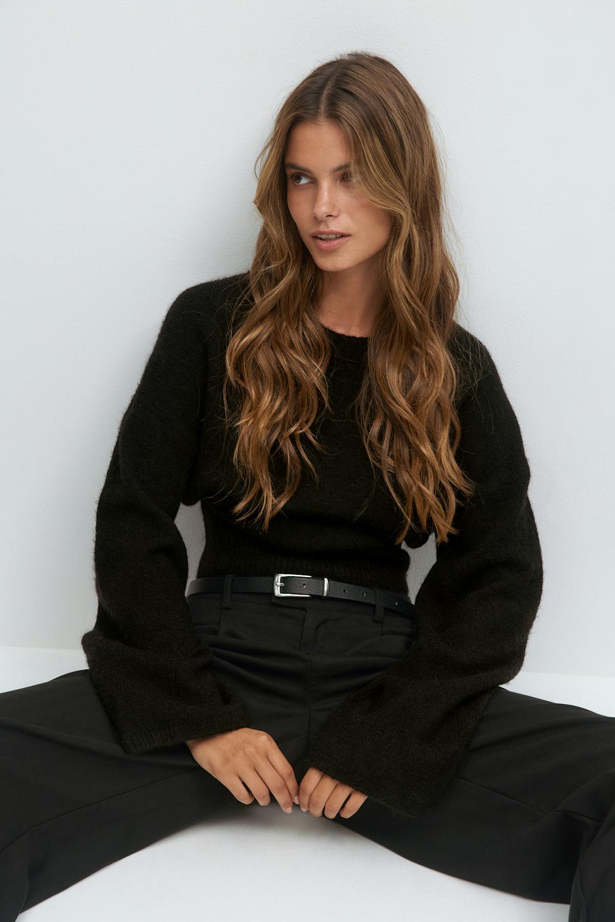 Wide sleeve knitted sweater - Navy blazer