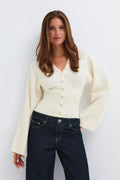 Fitted waist knitted cardigan - Gardenia