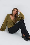 Fitted waist knitted cardigan - Bordeaux foncé