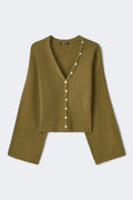 Fitted waist knitted cardigan - Italian straw