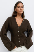 Fitted waist knitted cardigan - Gardenia