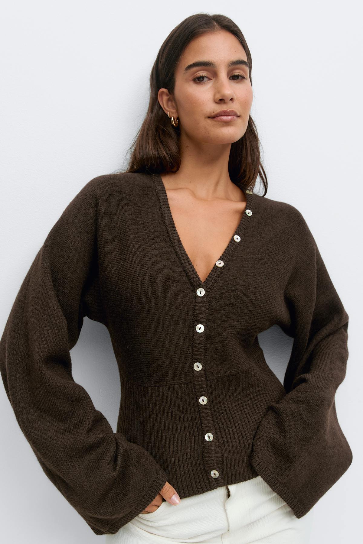 Fitted waist knitted cardigan - Gardenia