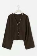 Fitted waist knitted cardigan - Chocolate brown