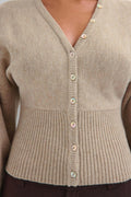 Fitted waist knitted cardigan - Chocolate brown