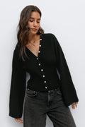 Fitted waist knitted cardigan - Noir