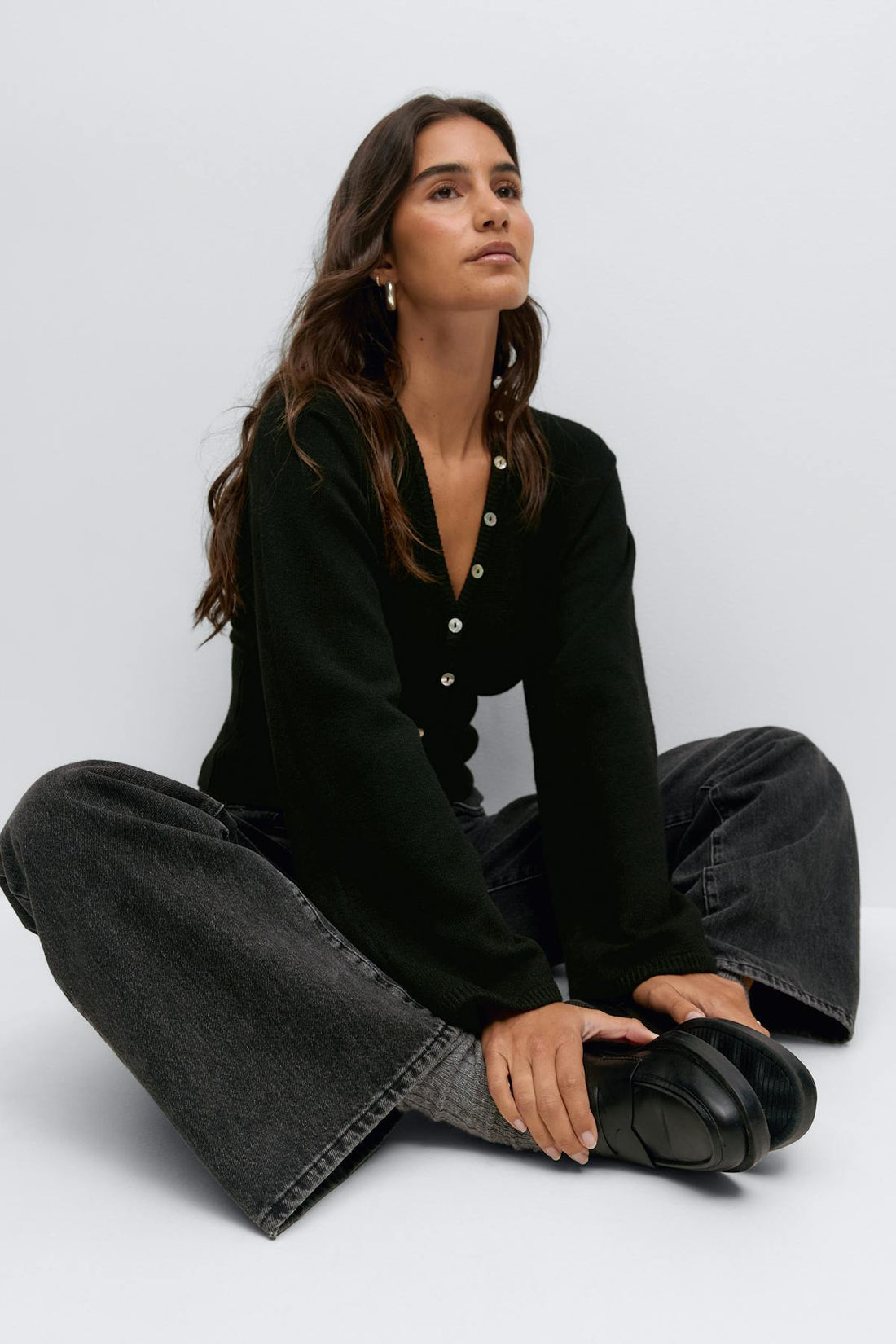 Fitted waist knitted cardigan - Noir
