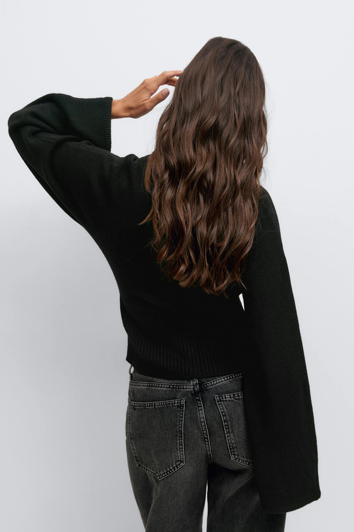 Fitted waist knitted cardigan - Noir