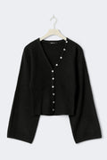 Fitted waist knitted cardigan - Noir