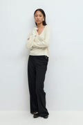 Loose v-neck knit sweater - Blanc cassé