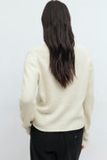 Loose v-neck knit sweater - Blanc cassé