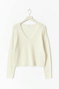 Loose v-neck knit sweater - Blanc cassé