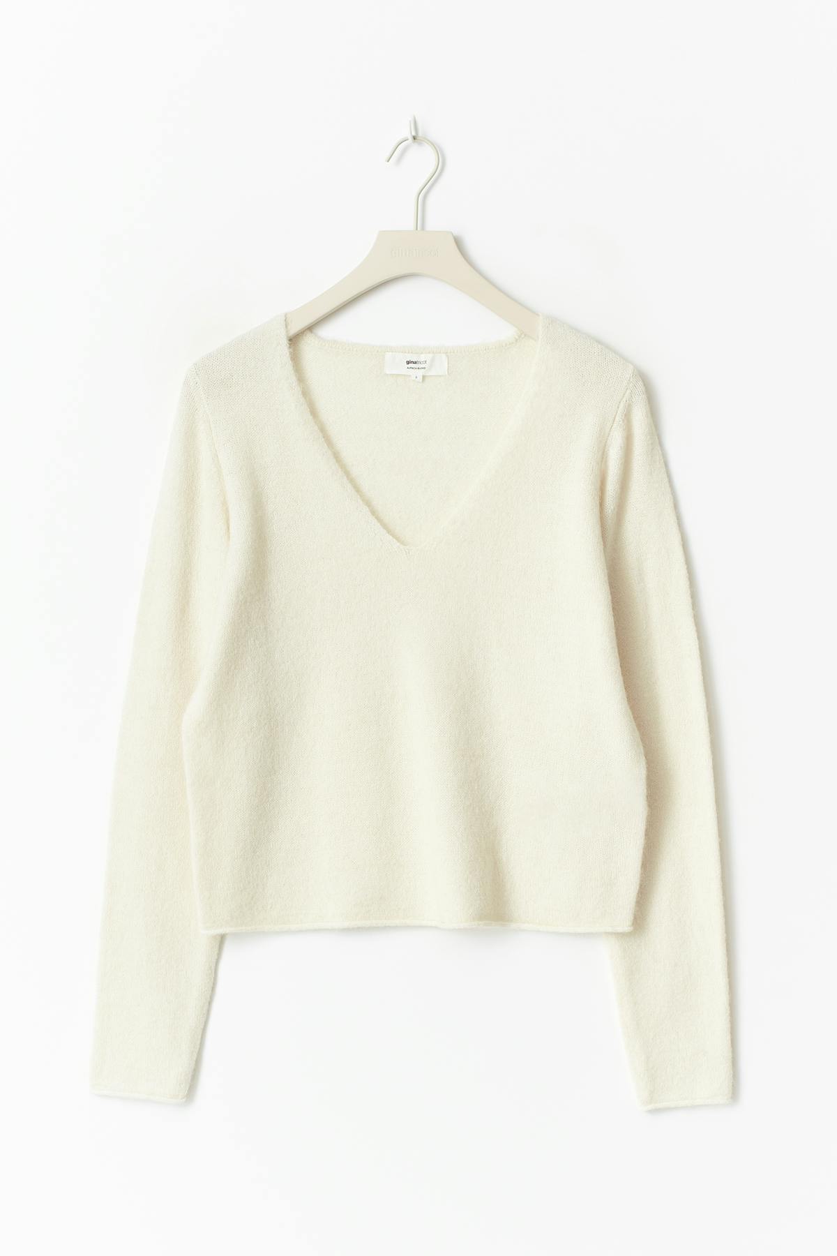 Loose v-neck knit sweater - Blanc cassé