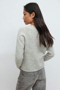 Loose v-neck knit sweater - Lt grey melange