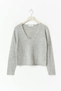 Loose v-neck knit sweater - Lt grey melange