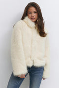 Y faux fur hood jacket - Beige clair