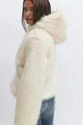 Y faux fur hood jacket - Beige clair