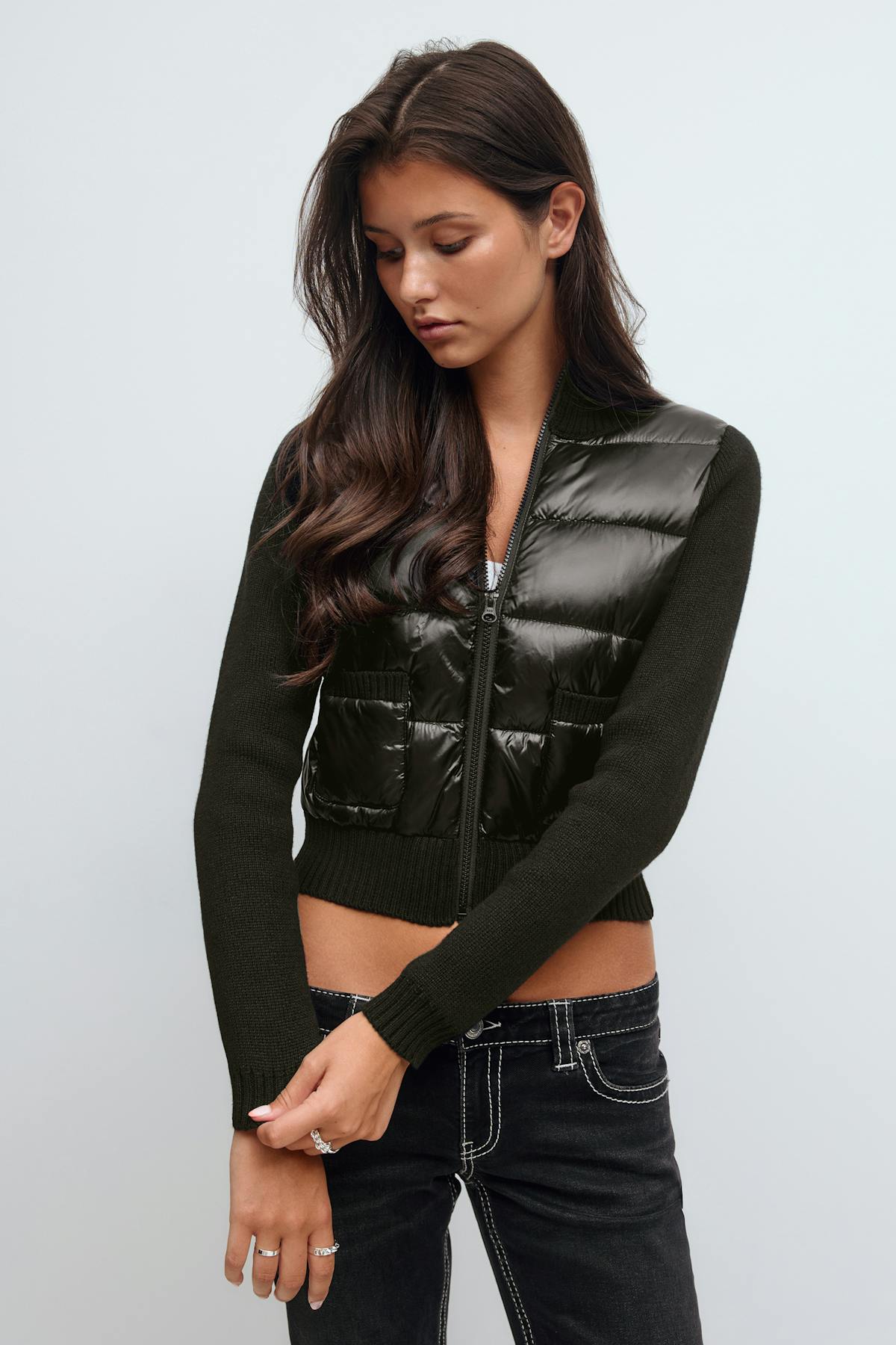14+ rib puffer jacket - Marron