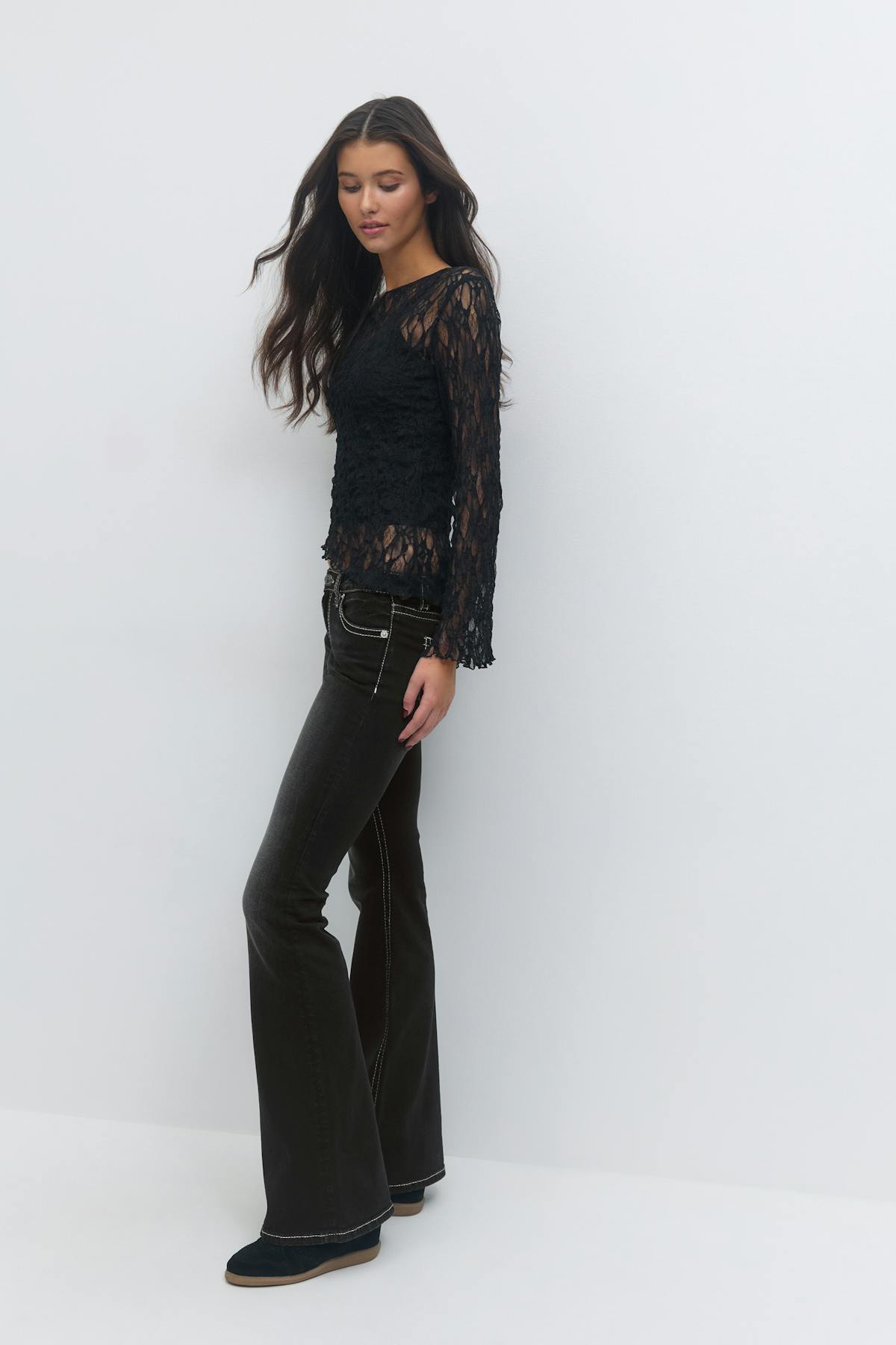 14+ low rise flare jeans tall - Noir