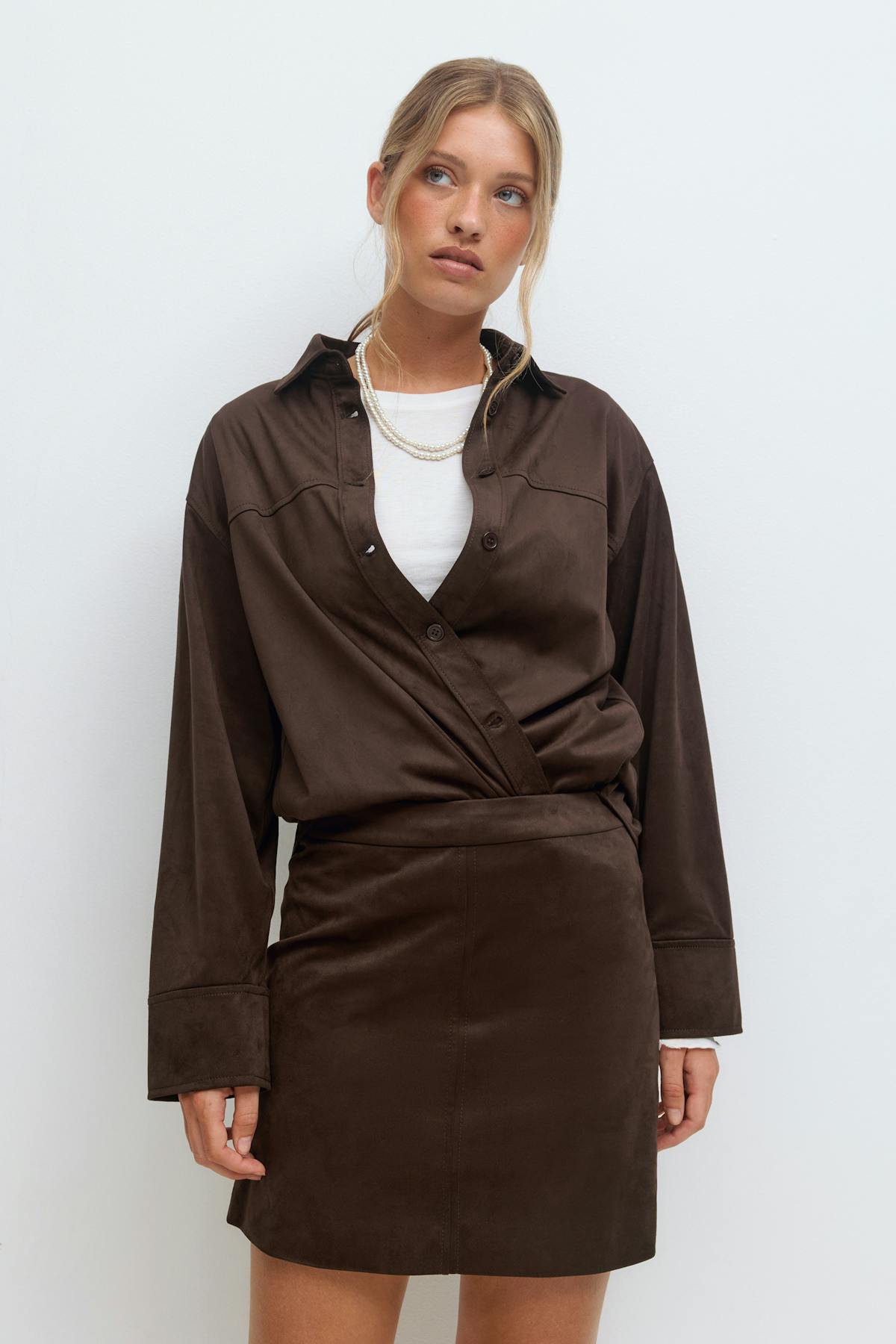 Faux suede shirt - Marron