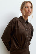 Faux suede shirt - Marron foncé