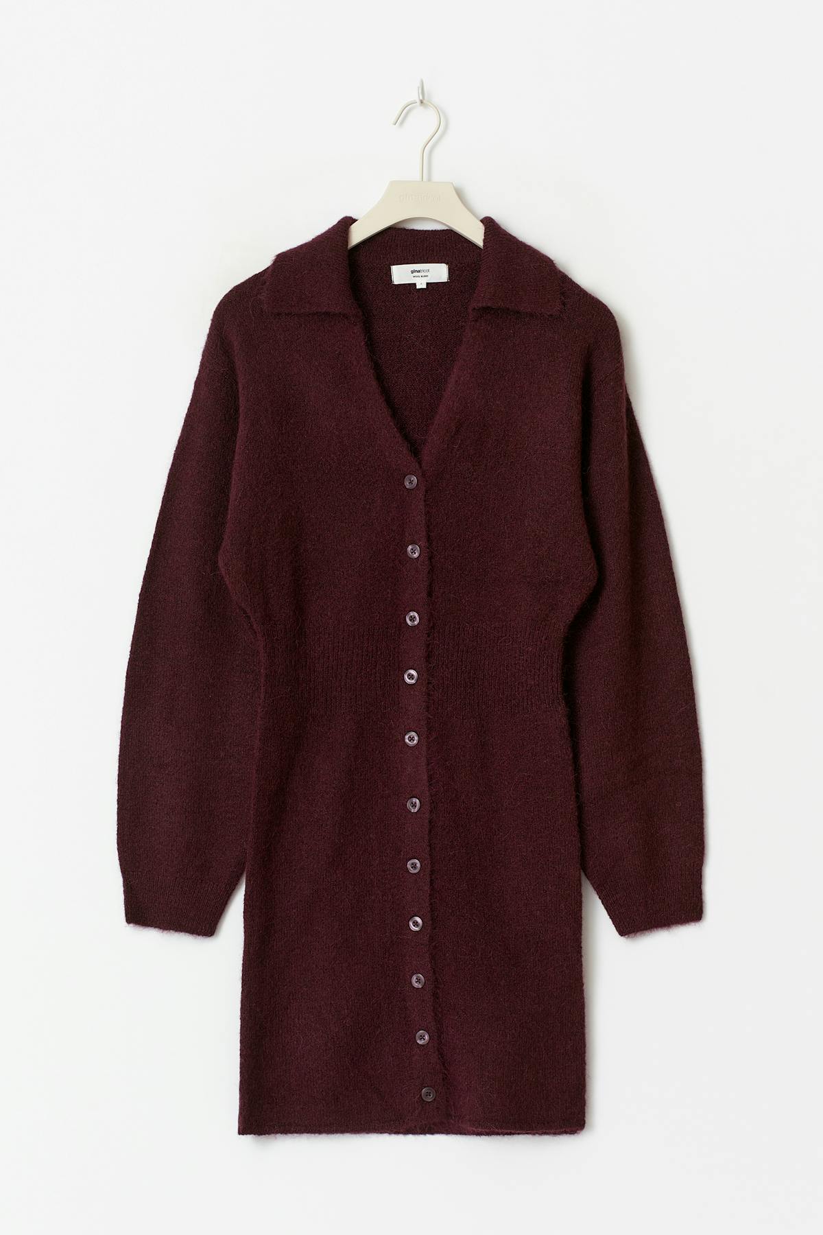 knitted button down dress - Beige clair