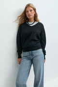 V-neck knitted sweater - Mid grey mel