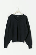 V-neck knitted sweater - Mid grey mel