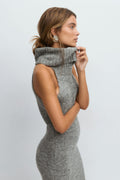 Sleeveless polo knitted dress - Mid grey mel