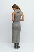 Sleeveless polo knitted dress - Mid grey mel
