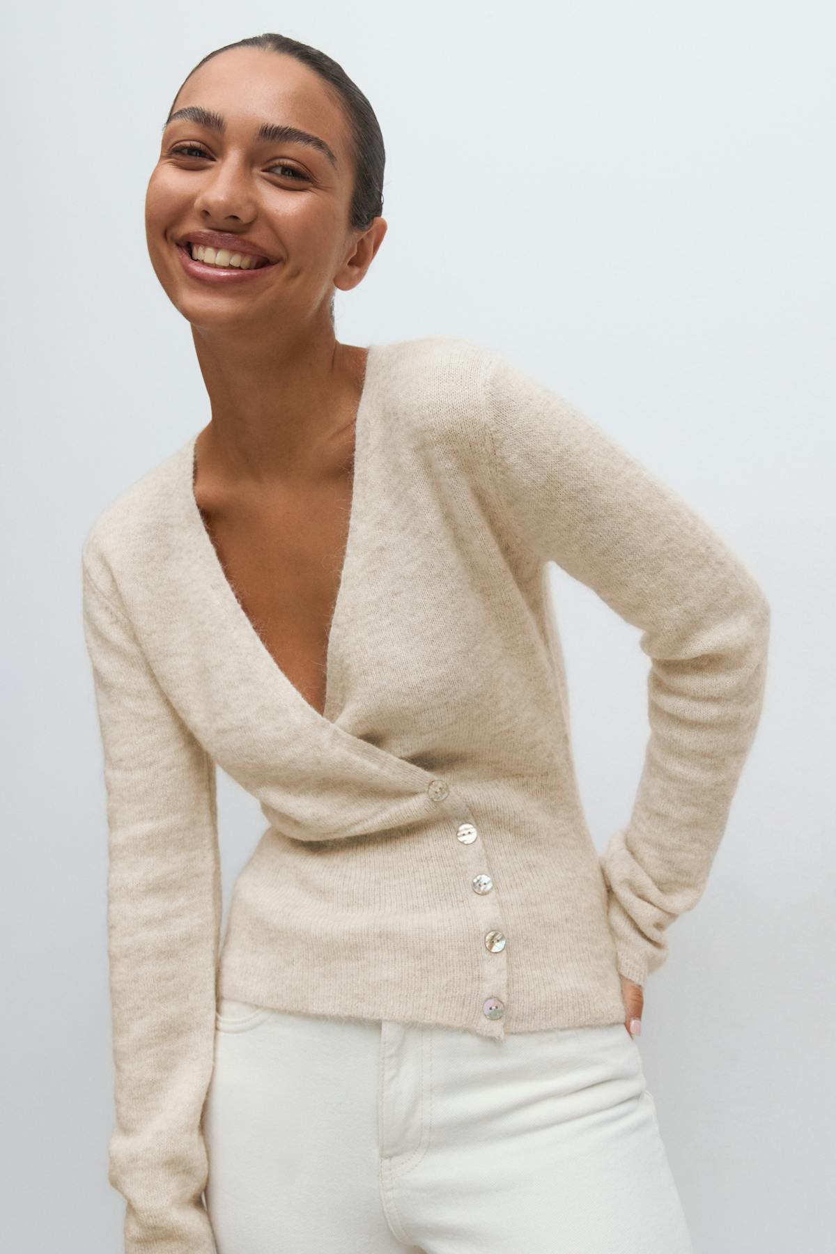 Alpaca blend knitted top - Brown melange