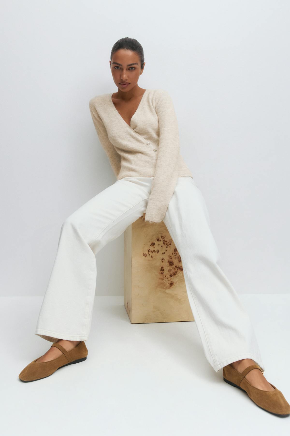 Alpaca blend knitted top - Brown melange