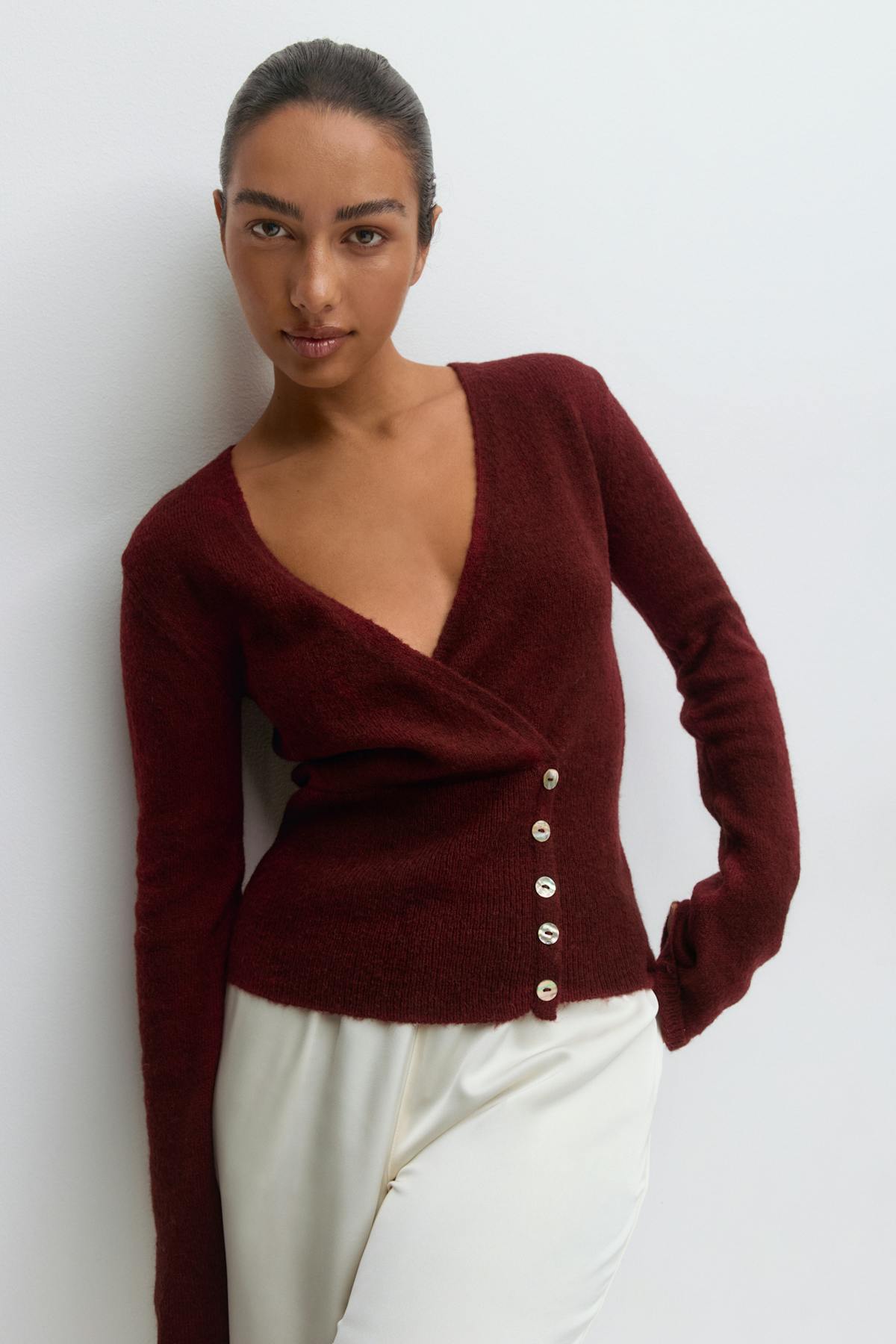 Alpaca blend knitted top - Bordeaux foncé