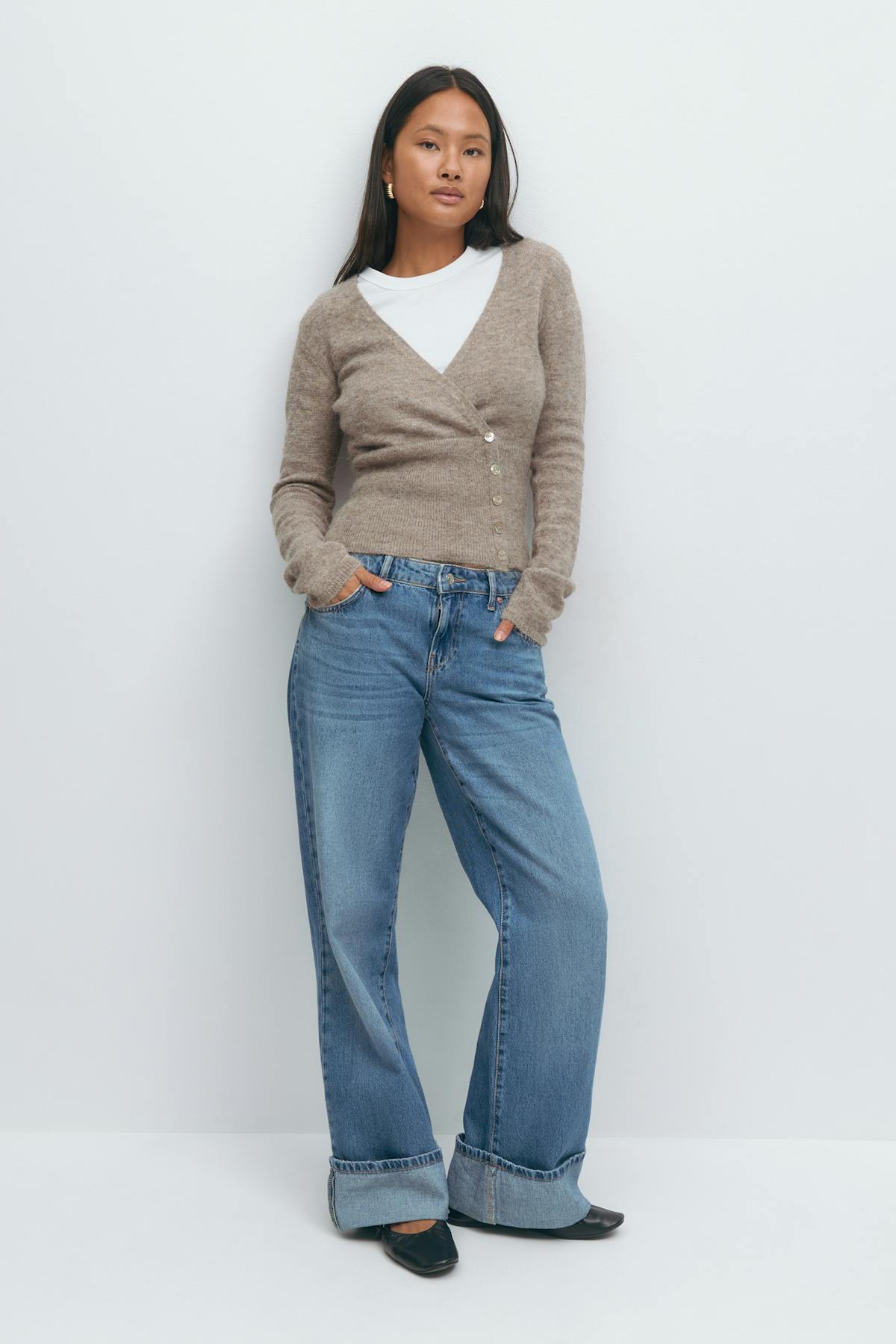 Alpaca blend knitted top - Oat melange