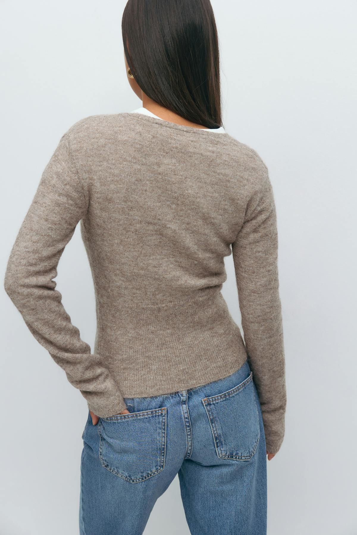 Alpaca blend knitted top - Oat melange