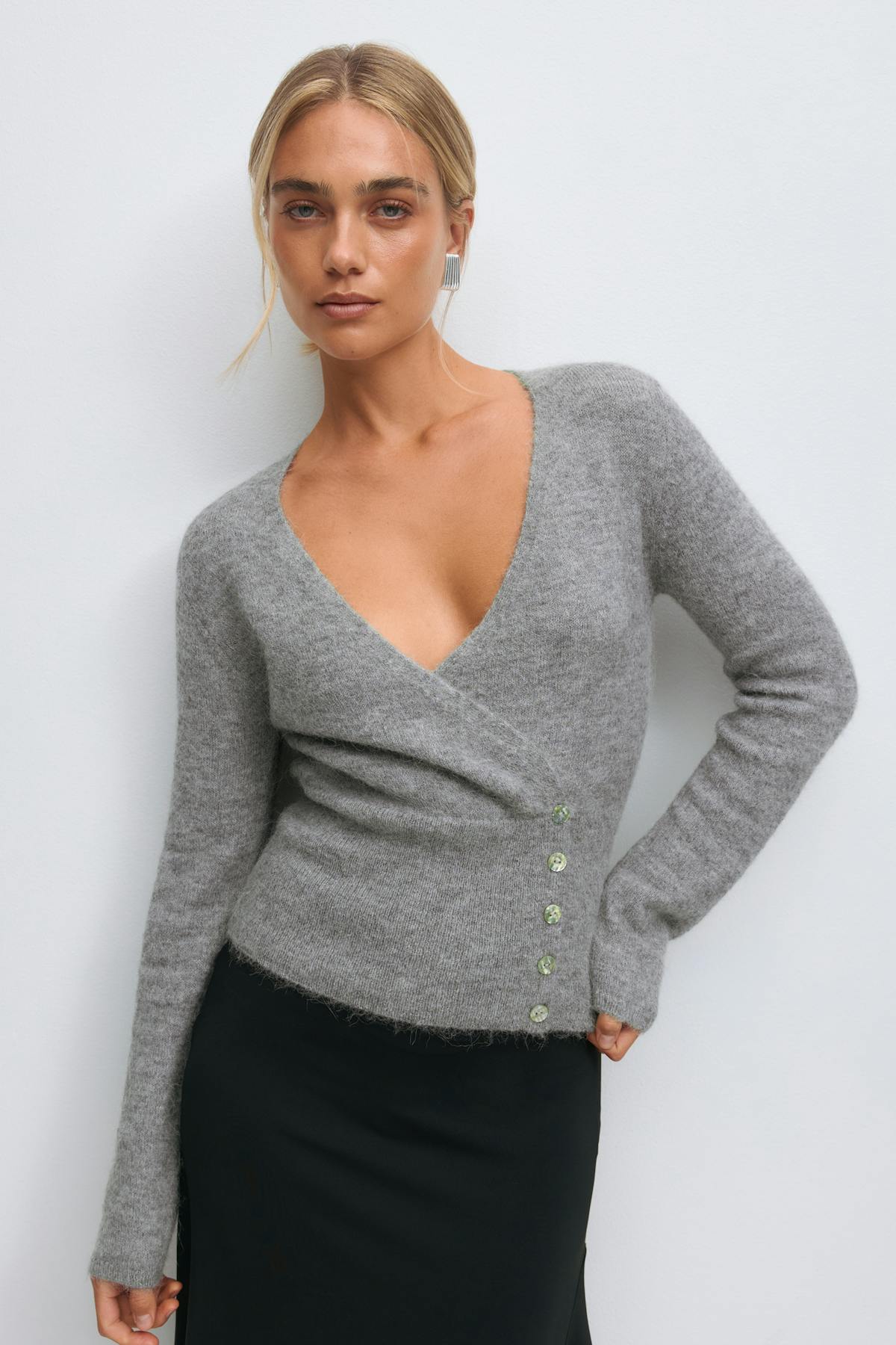 Alpaca blend knitted top - Oat melange