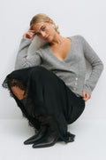 Alpaca blend knitted top - Oat melange
