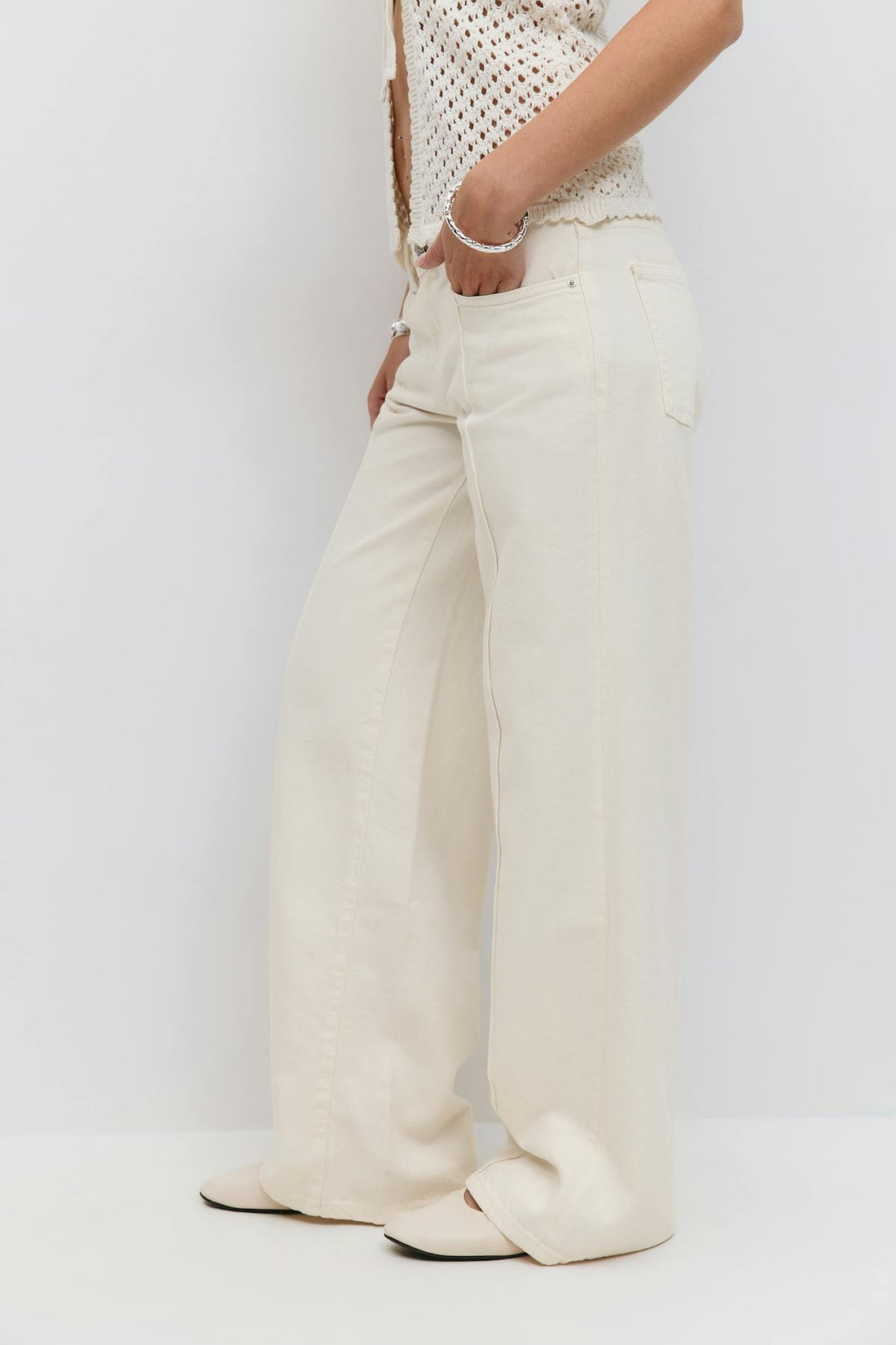 Low wide front seam jeans - Ecru