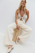 Low wide front seam jeans - Ecru
