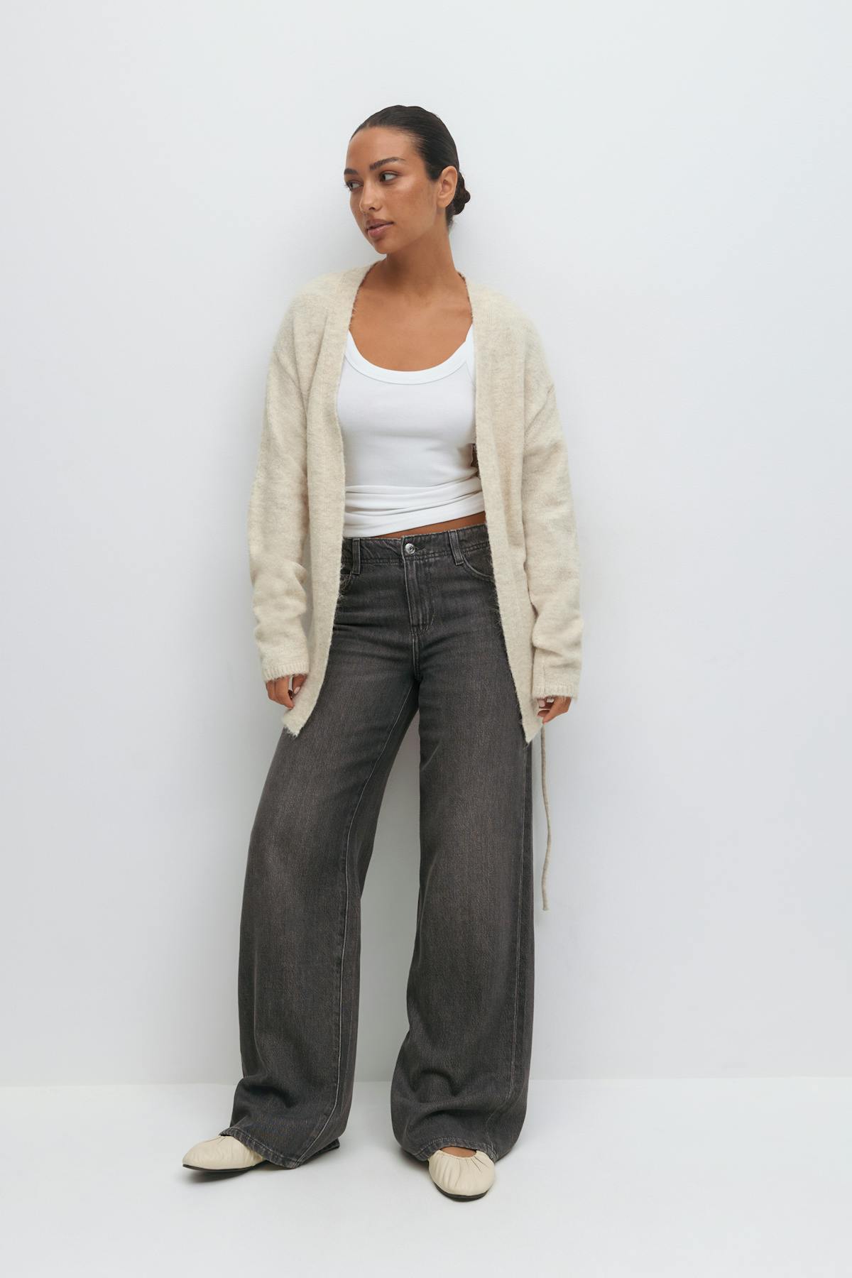 Mid knitted wrap cardigan - Oat melange