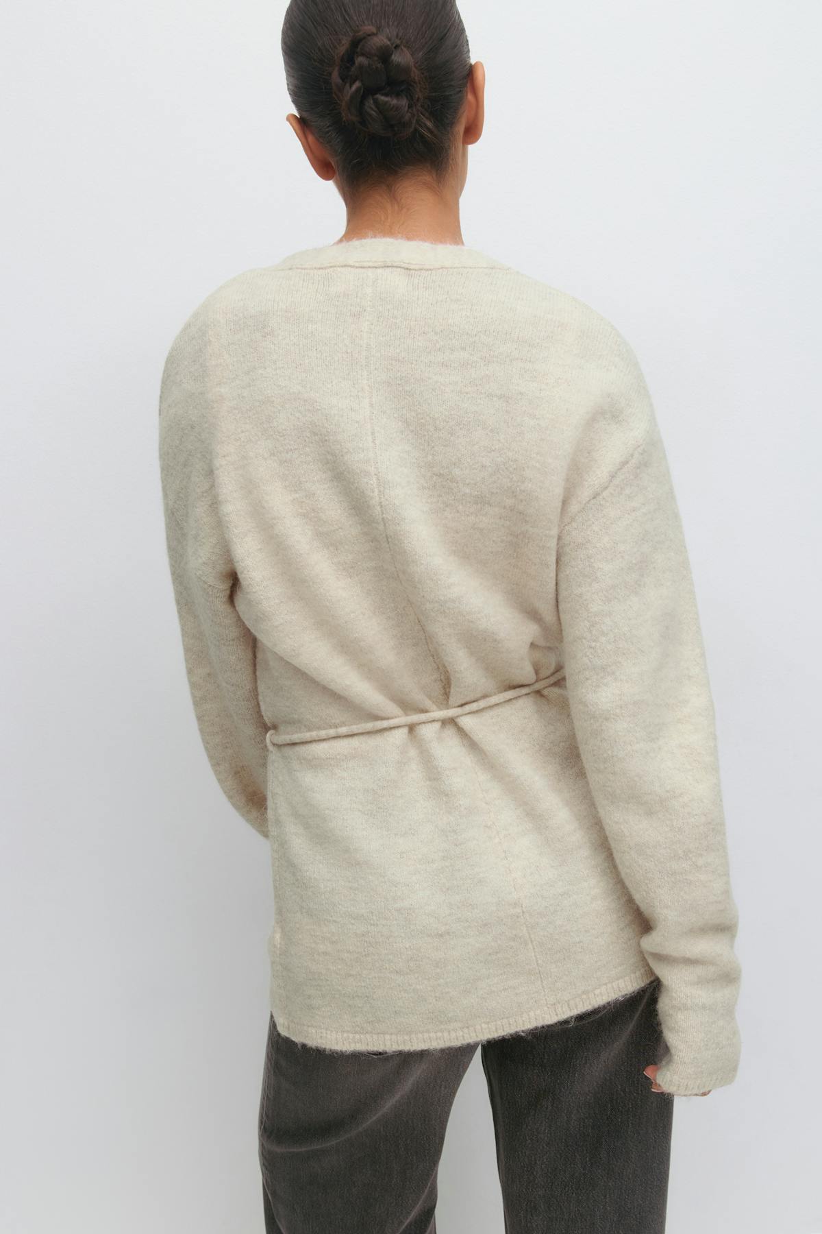 Mid knitted wrap cardigan - Oat melange